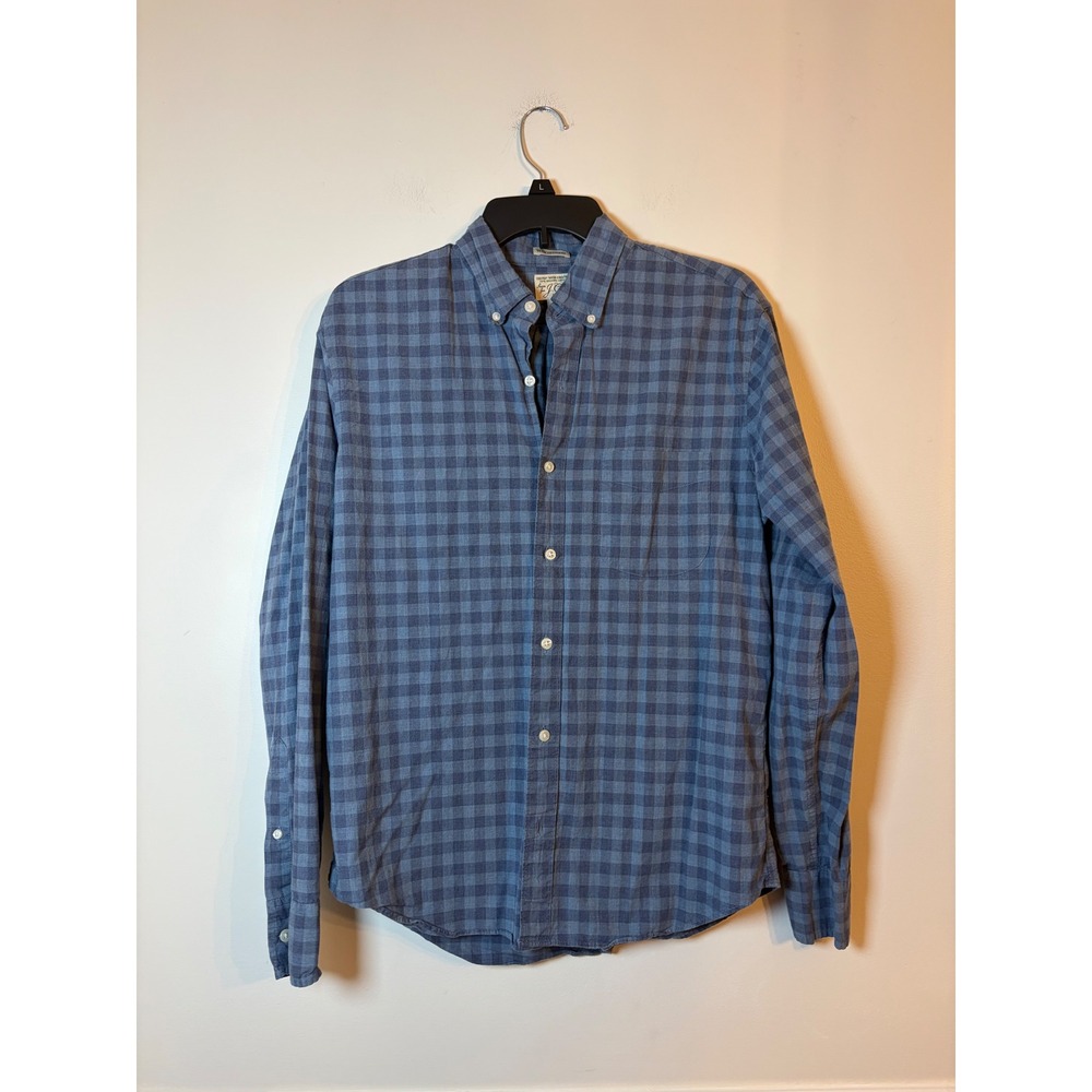 J.Crew Button Down Shirt Mens M Slim Untucked Blue Gingham Secret Wash Stretch